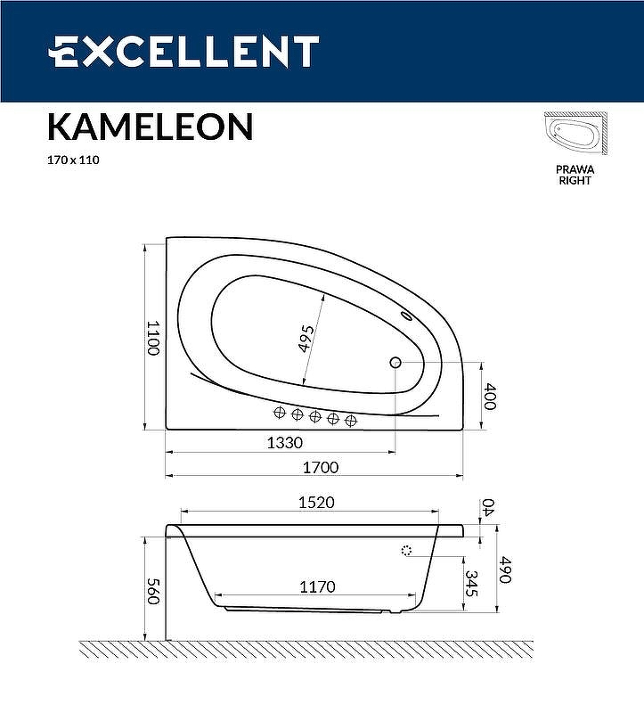 Акриловая ванна Excellent Kameleon 170x110 белая бронза правая с гидромассажем WAEX.KMP17.ULTRA.BR - 5