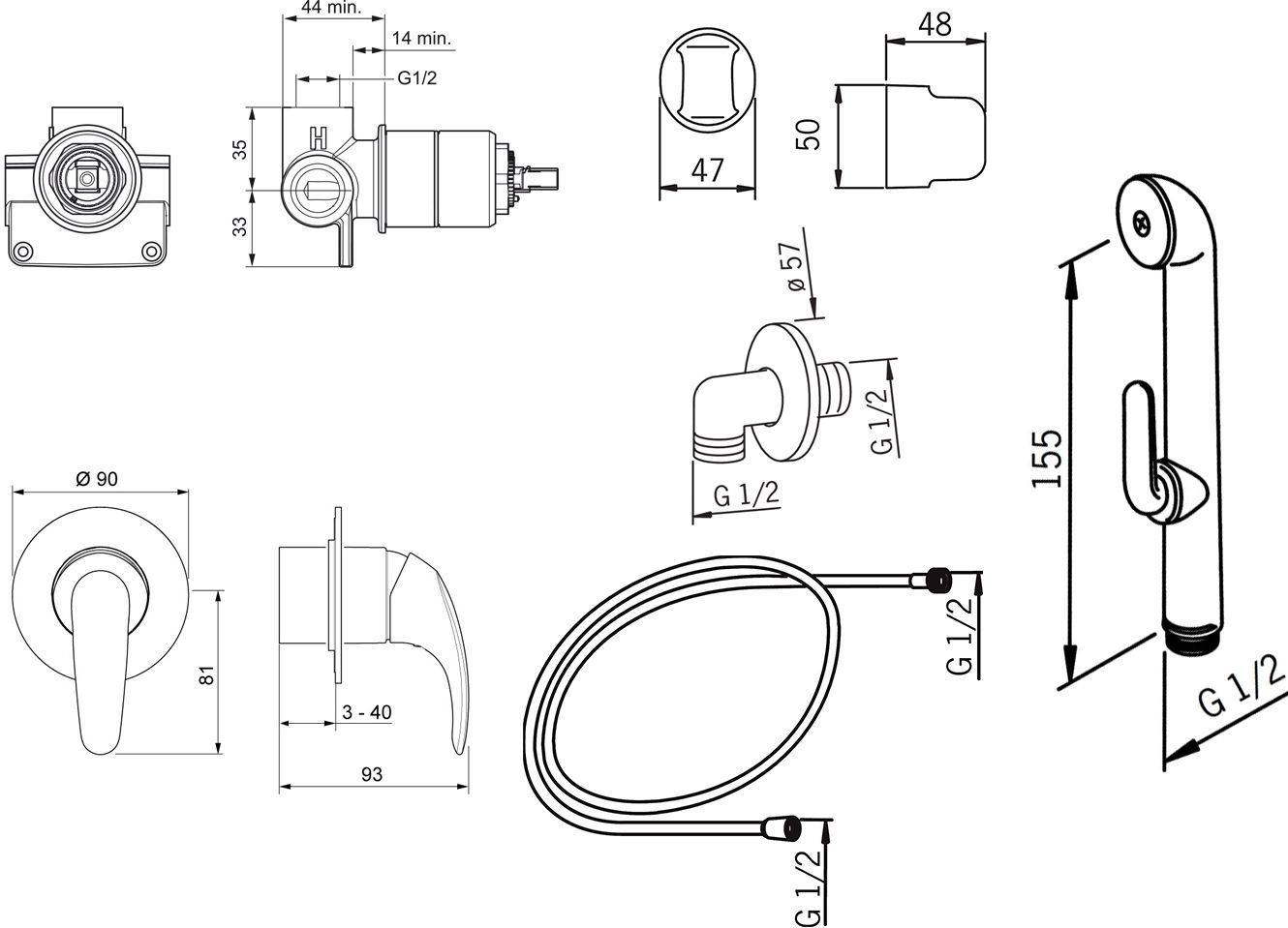 Гигиенический душ Oras Polara со смесителем 1488 - 14