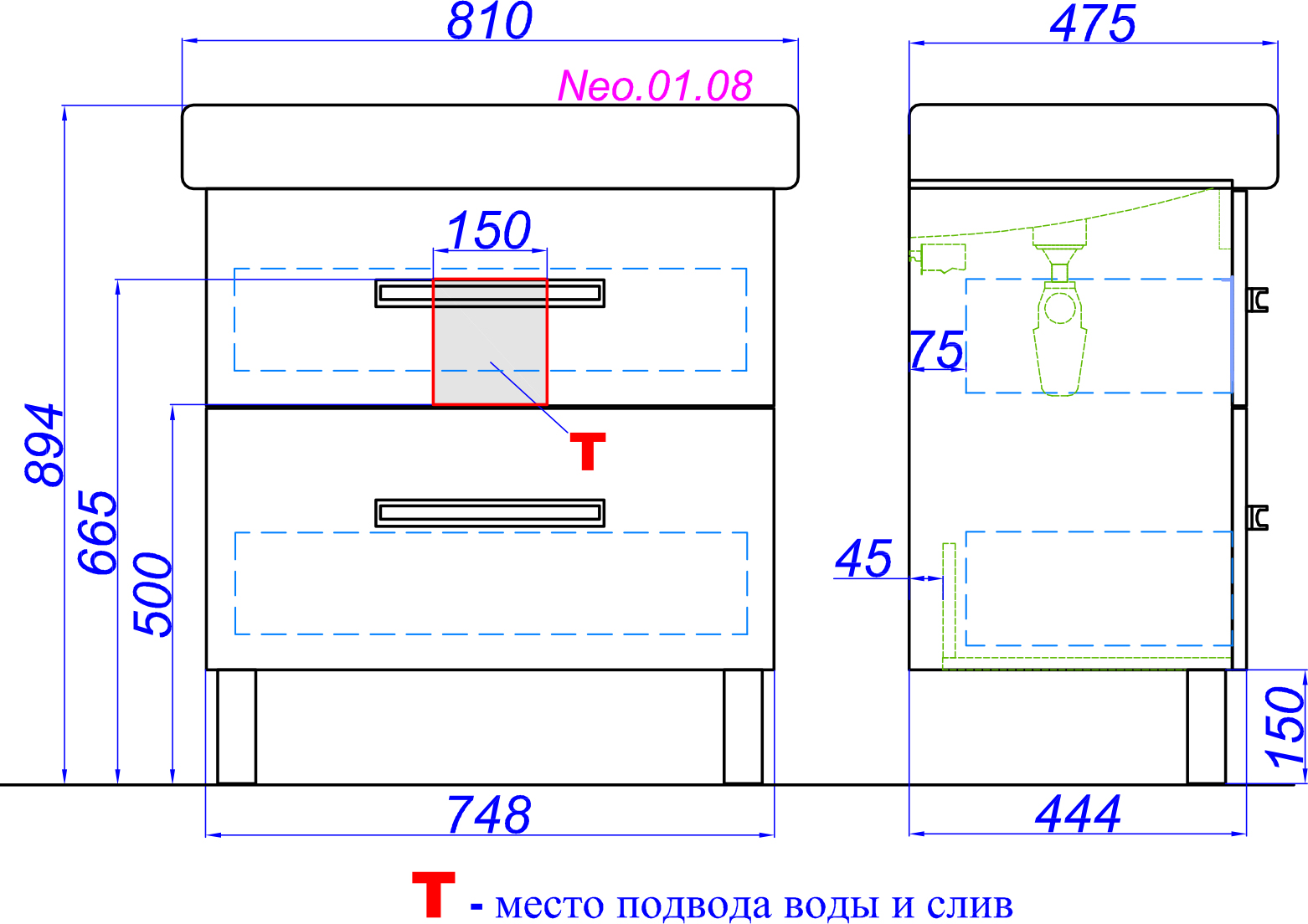 Тумба с раковиной Aqwella Neo 80 напольная - 4