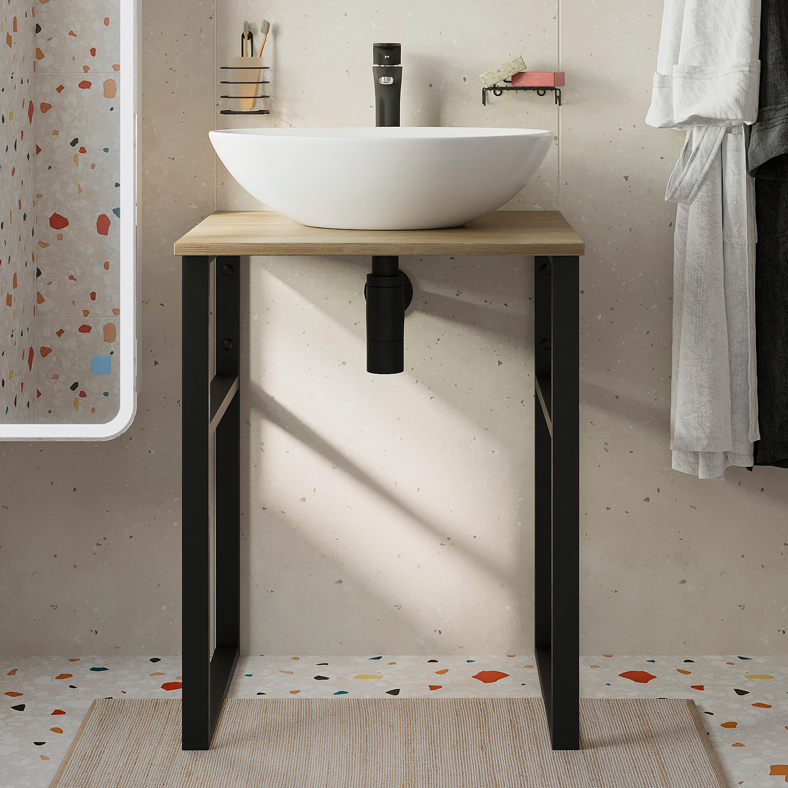 Консоль DIWO Элиста 60 светлое дерево, с раковиной Moduo 55 Leaf 554683 - 0