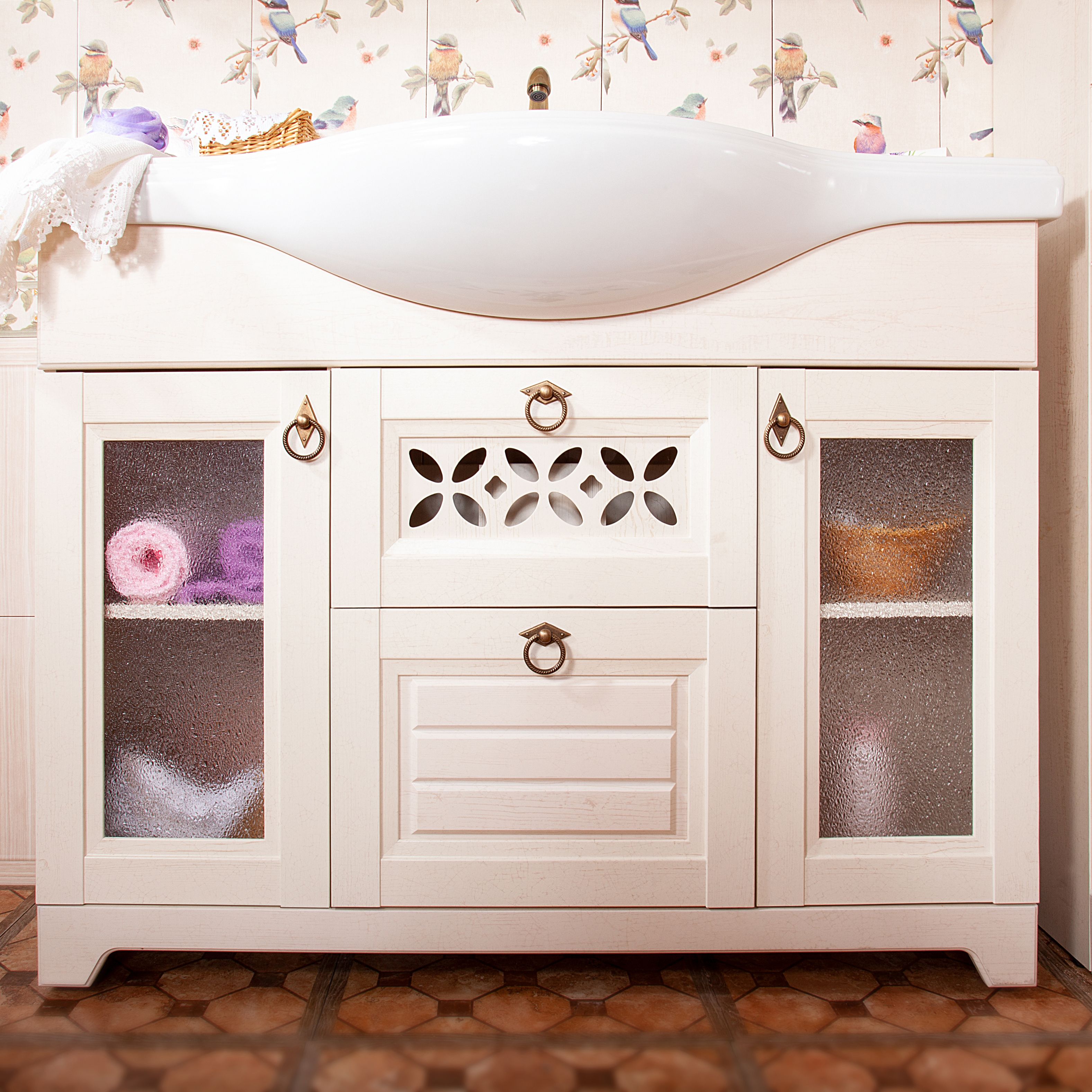 Тумба с раковиной Бриклаер Кантри 120 бежевый дуб - 0