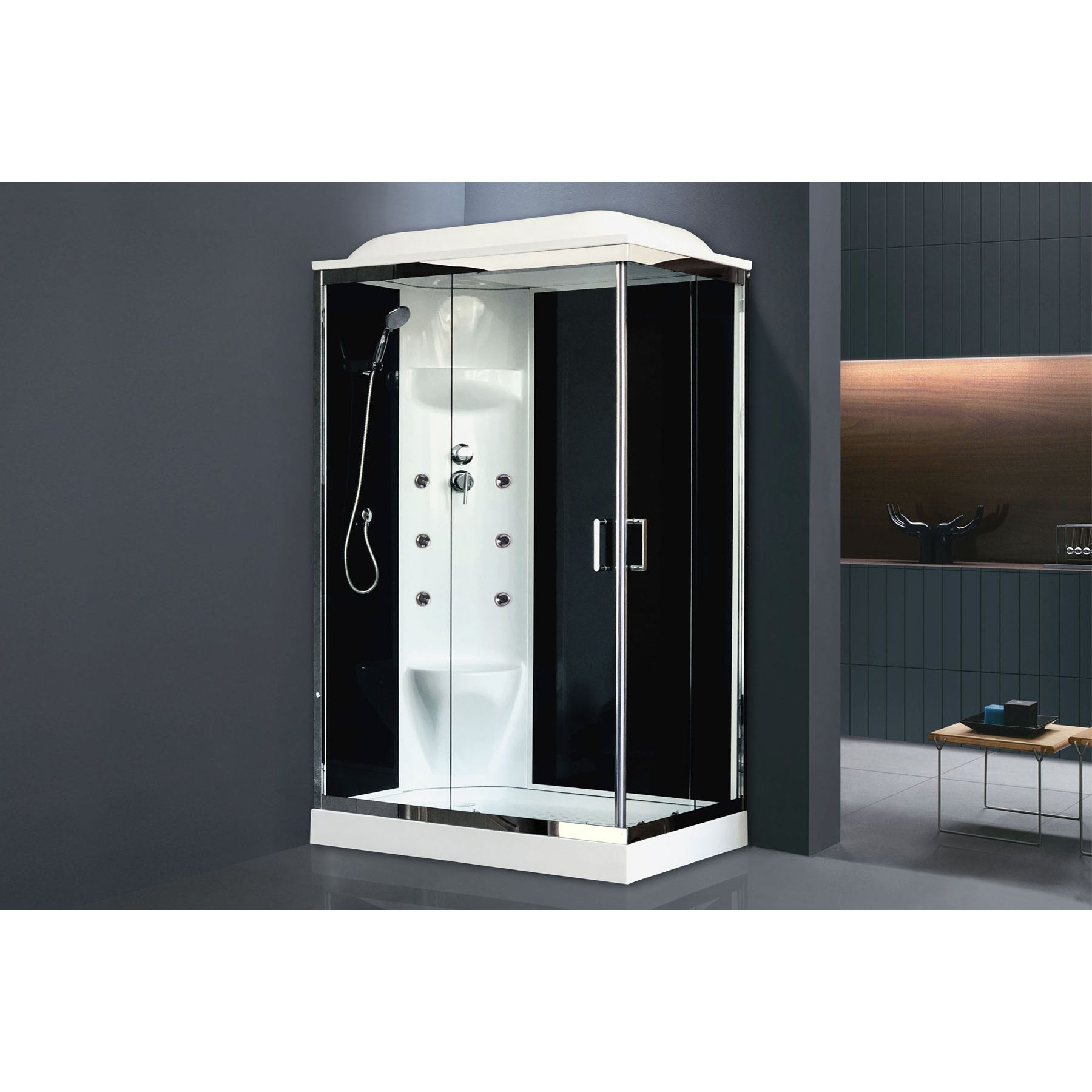 Душевая кабина Royal Bath 120x80 L стекло прозрачное задняя стенка черная с гидромассажем RB8120HP7-BT-CH-L - 1