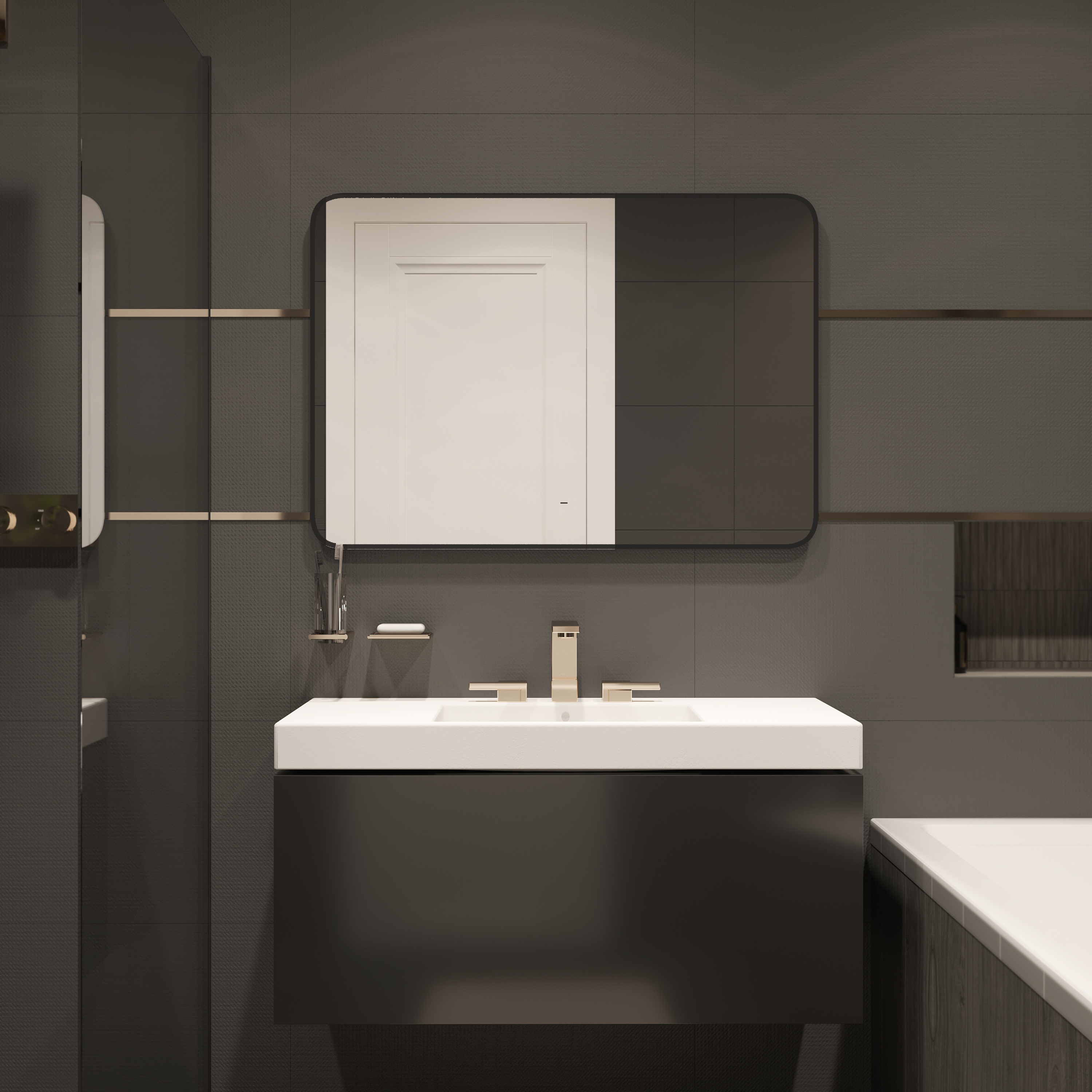 Зеркало DIWO Кострома 100 черное, с подсветкой светодиодной, инфракрасный выключатель, прямоугольное ЗЛП1752 - 1