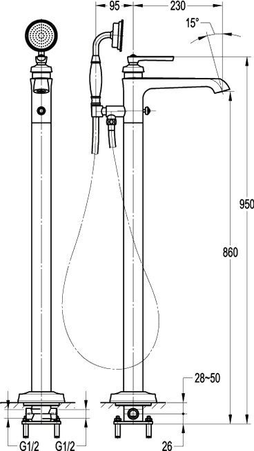 Смеситель для ванны Cezares Liberty хром  LIBERTY-F-VDP-01 - 3