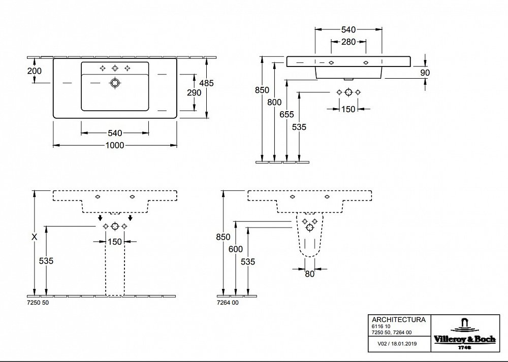 Мебельная раковина Villeroy & Boch Architectura 100х48.5 белый  61161001 - 1