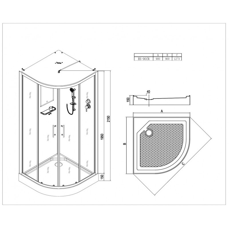 Душевая кабина Esbano 90х90 белый ESKE90CR - 2