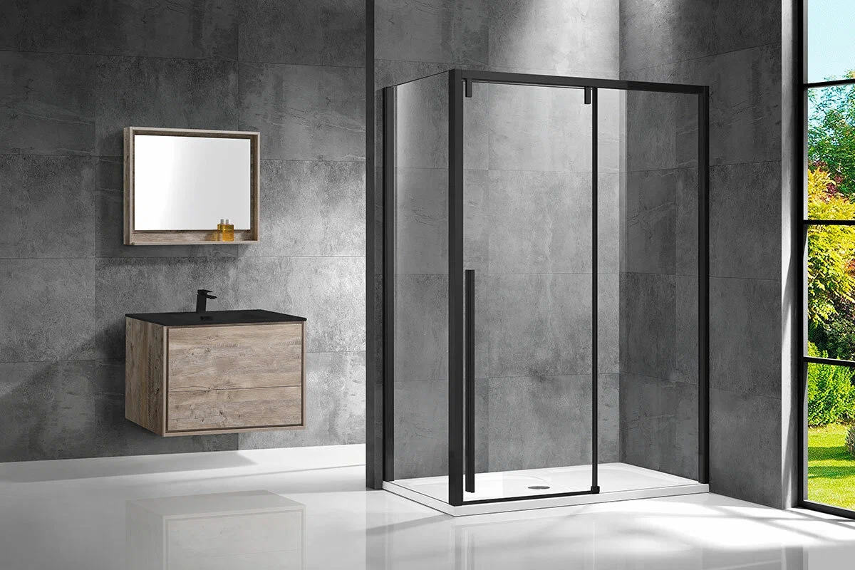 Душевой уголок Vincea Lugano 150x80 профиль черный стекло прозрачное VSR-1L8015CLB-1 - 1