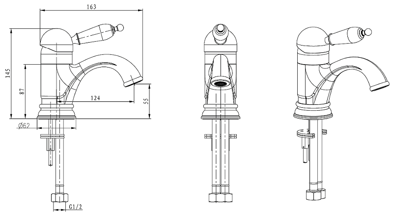Смеситель для умывальника низкий Boheme Murano золото 281-MR-W - 1