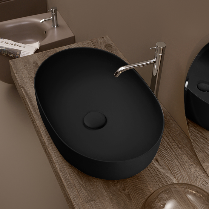 Kerasan Nolita Раковина накладная 60х40 см, без отв под смеситель, цвет черный матовый 534331 - 0