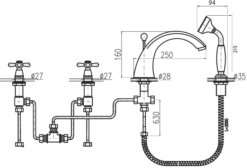 Смеситель на борт ванны Rav Slezak Morava золото MK169.5SZ - 2