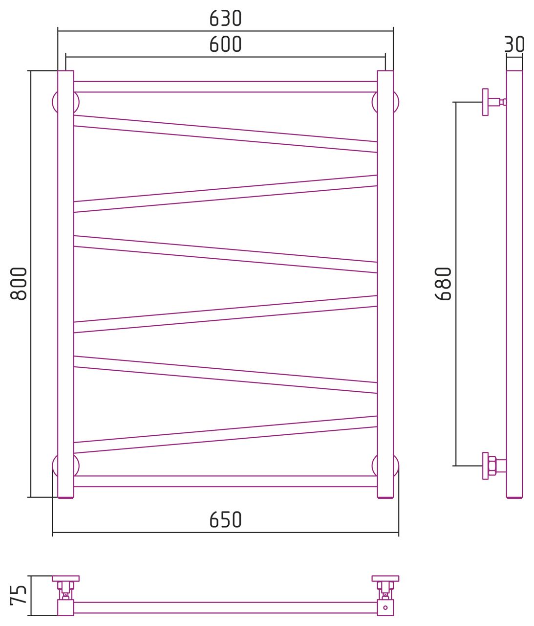 Полотенцесушитель водяной ДР Сирокко 800х600 (Без покрытия) 00-0253-8060 - 2