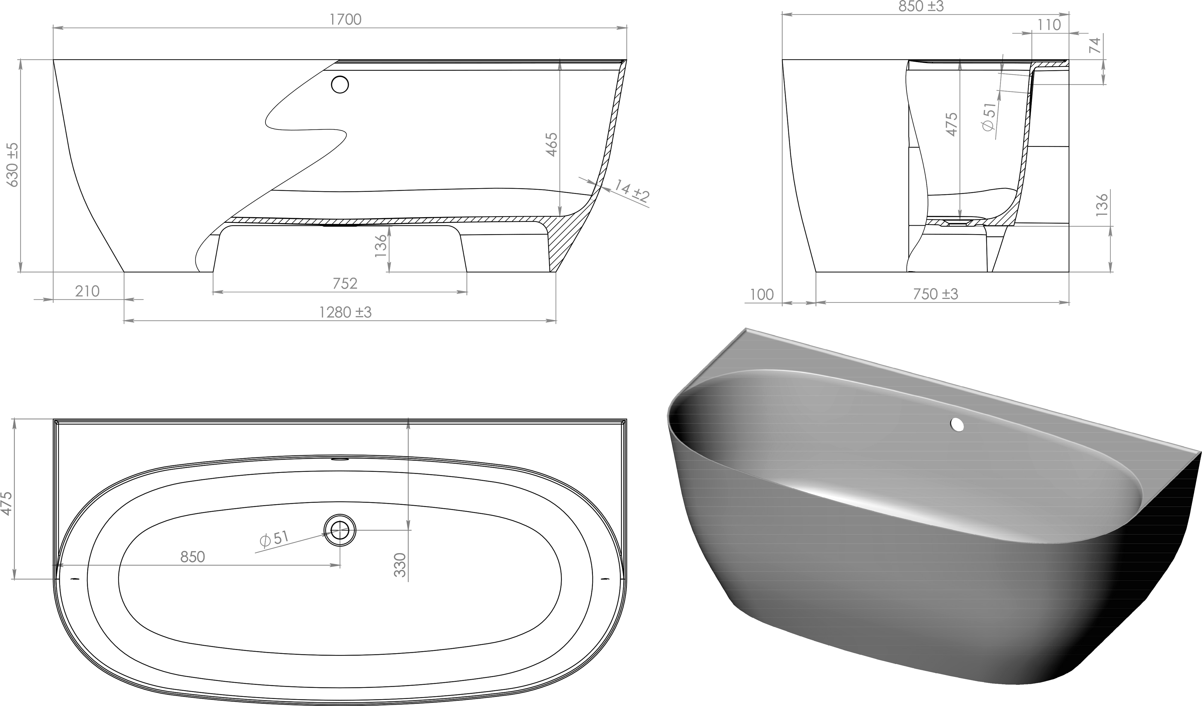 Ванна из искусственного камня Астра-Форм Атрия 170x85 01010013 - 5