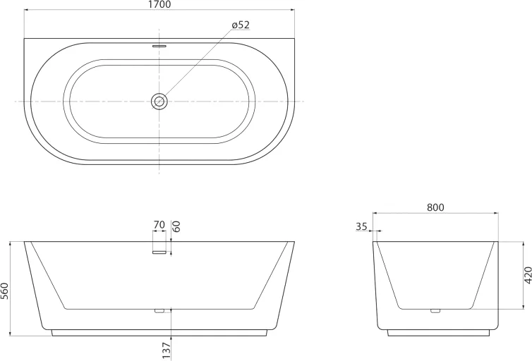 Акриловая ванна BELBAGNO 170х80 белый  BB108-170-80 - 3