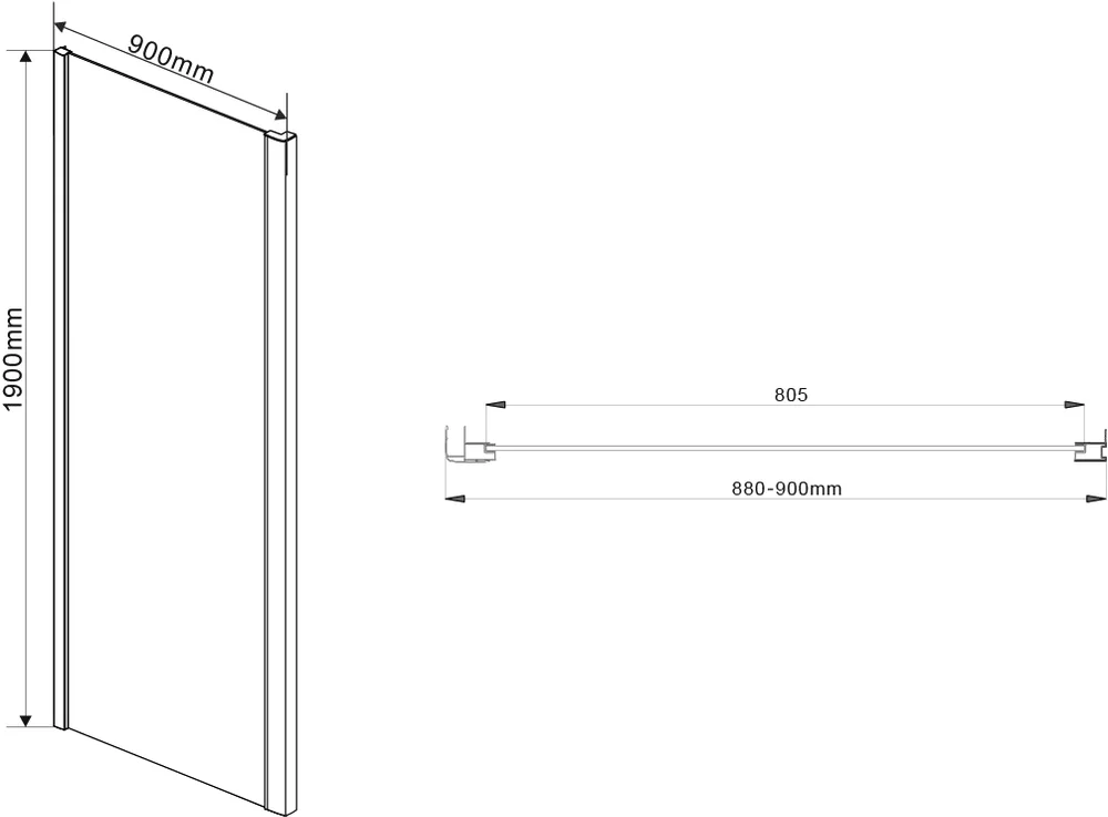 Боковая стенка Vincea Intra 90х190 хром стекло прозрачное VSG-1I900CL - 1