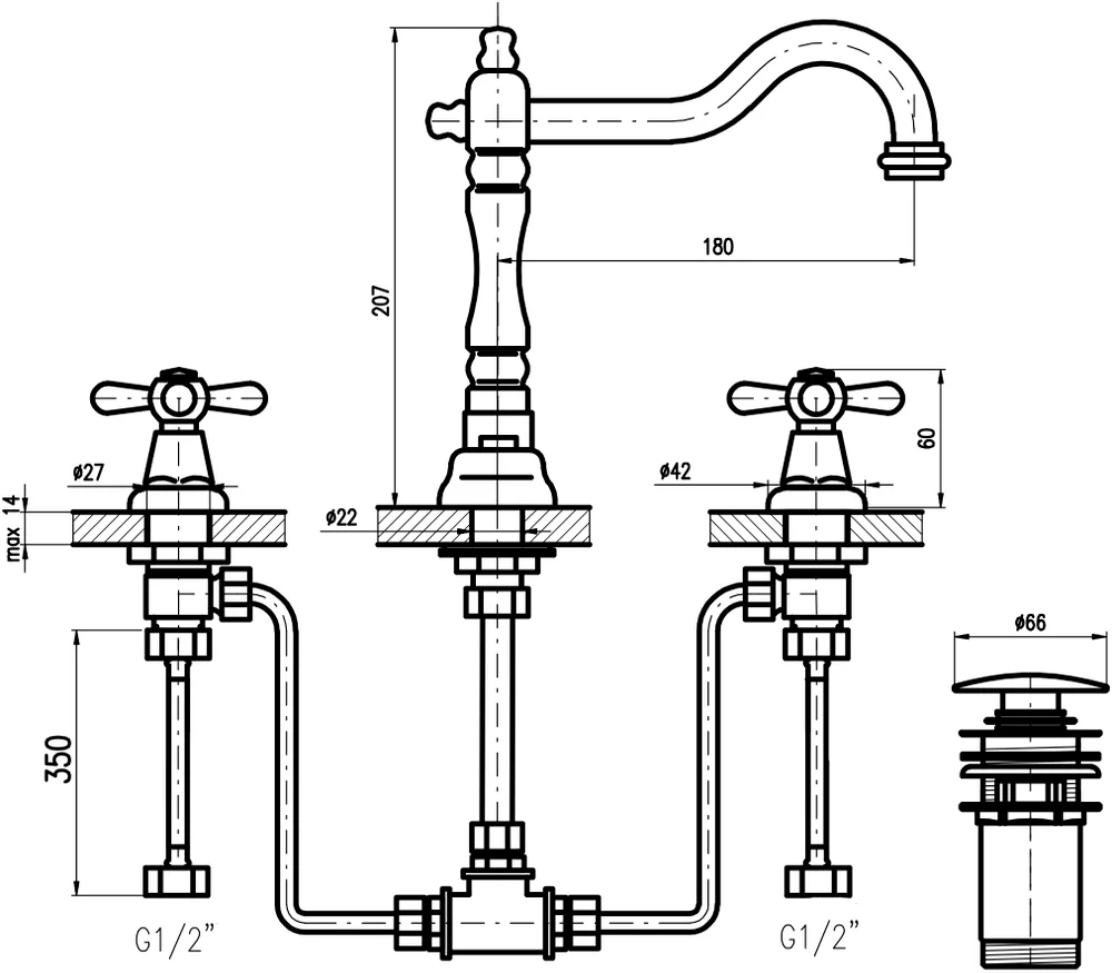 Смеситель для раковины Rav Slezak Morava retro хром MK132.5 - 2