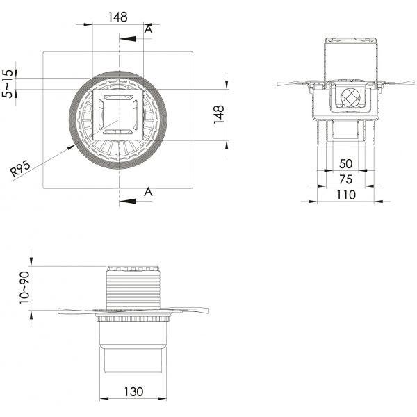 Душевой трап Berges Zentrum Antik 15х15 бронза 094465 - 1