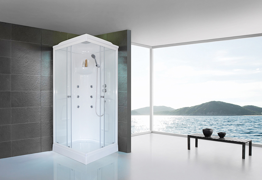 Душевая кабина Royal Bath HP 80x80 профиль белый стекло прозрачное с гидромассажем RB80HP2-T - 1