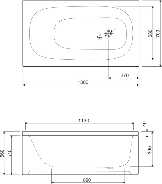Акриловая ванна Cezares Eco 130x70  ECO-130-70-40-W37 - 1