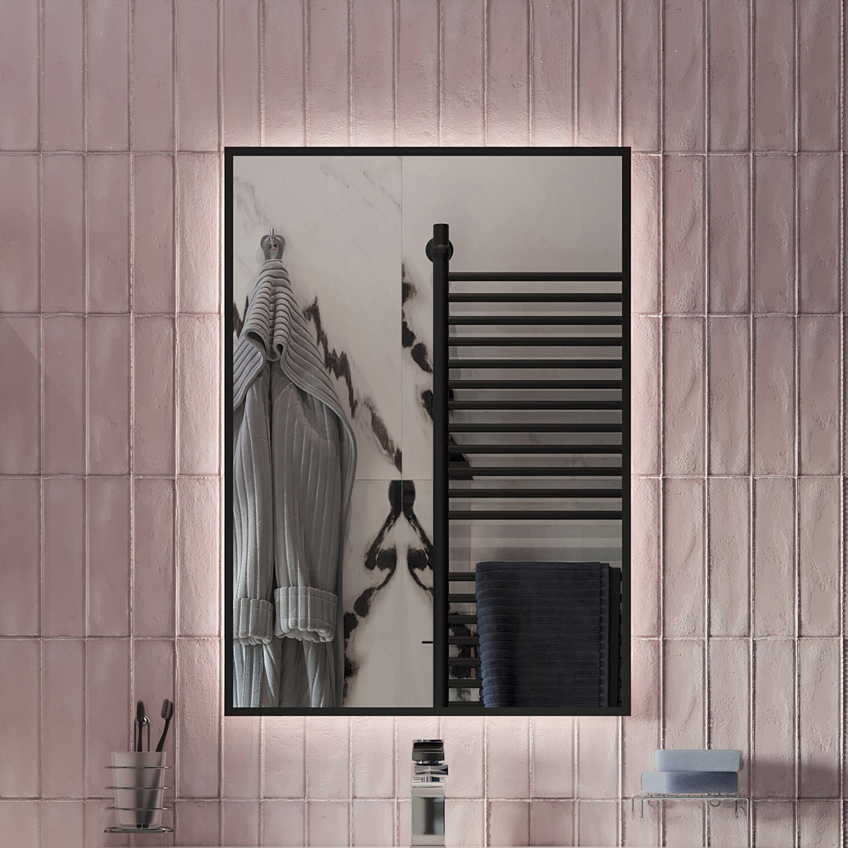 Зеркало DIWO Элиста 50 черное, с подсветкой светодиодной, прямоугольное, настенное, российское ЗЛП1736 - 0