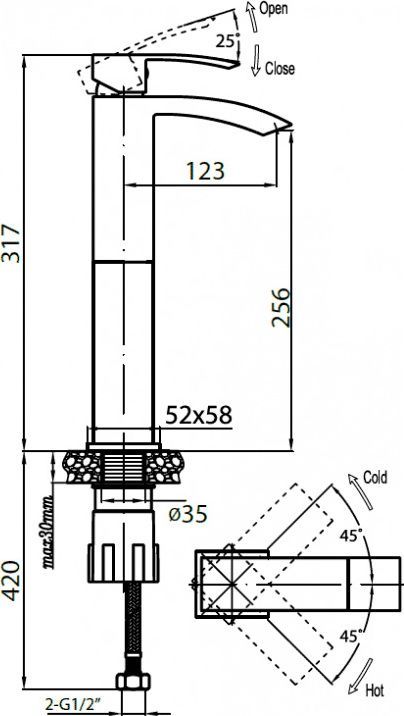 Смеситель Cezares Quattro C LC-01 W0 для раковины QUATTRO-C-LC-01-W0 - 1