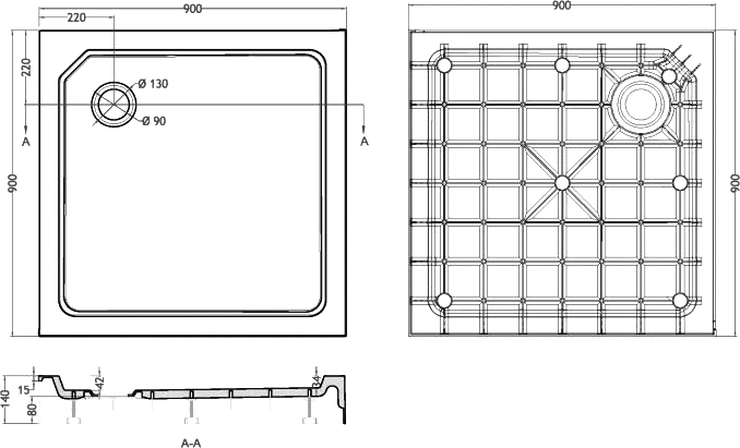 Поддон для душа Cezares Tray SMC A 90x90 см TRAY-SMC-A-90-550-150-W - 4