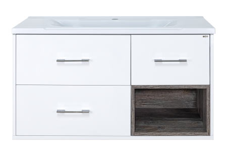 Тумба с раковиной Misty Фетта 100 белая - темное дерево УТ000011546 - 0