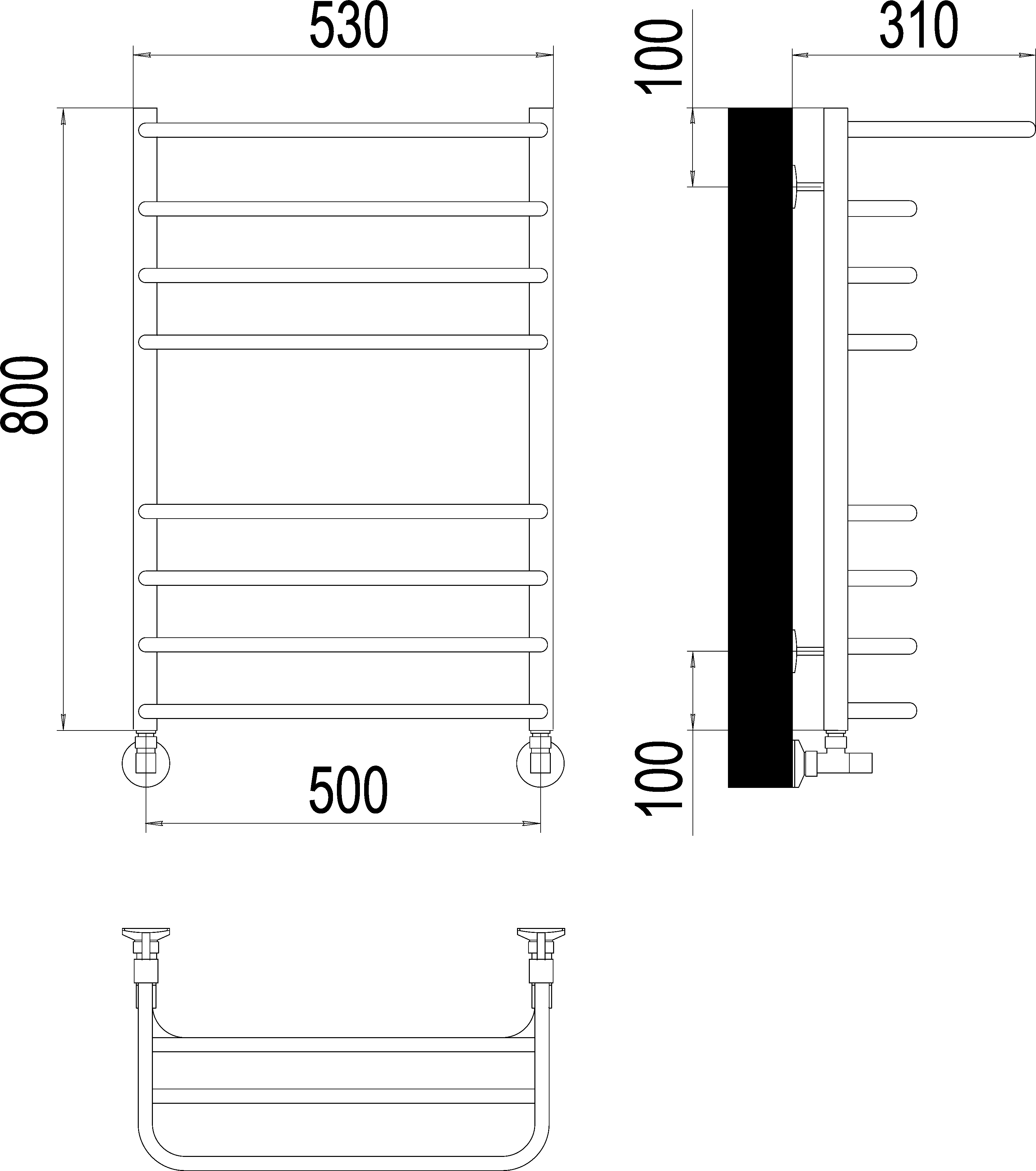 Водяной полотенцесушитель Terminus Арктур П8 500х800 с полкой Хром 4670078529466 - 2