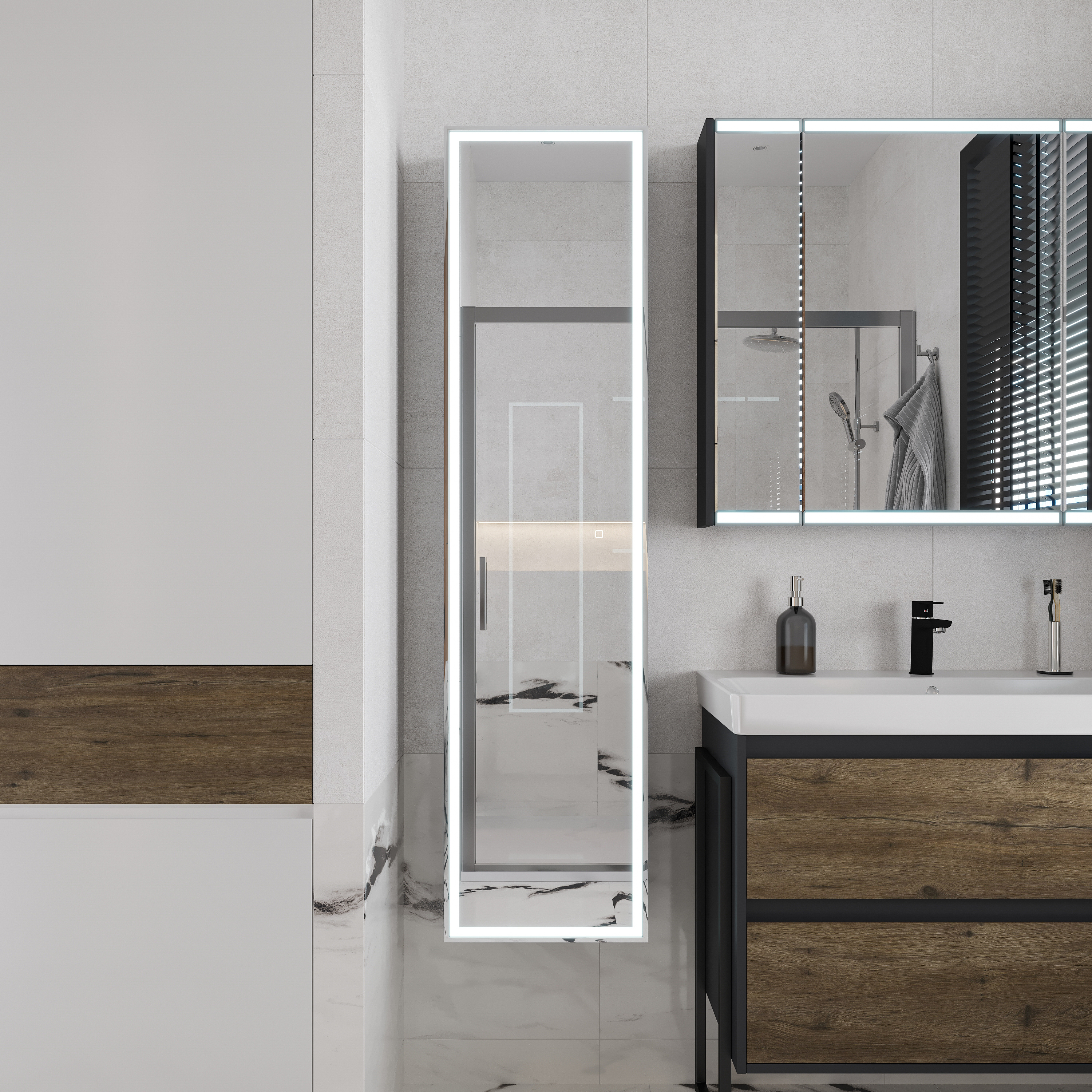 Шкаф-пенал с зеркалом STWORKI Кронборг МВК077 40, с подсветкой, черный - 5