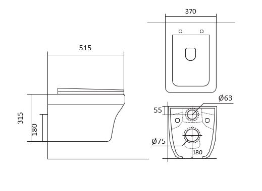 Унитаз подвесной безободковый AQUATEK АМАДЕО 515*370*315 мм, тонкое сиденье с механизмом плавного закрывания, крепеж AQ1163-00 - 1