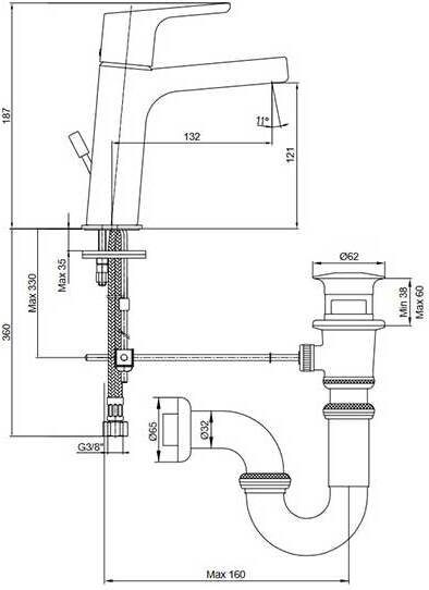 102108947EX Luna смеситель для раковины 121 - 1