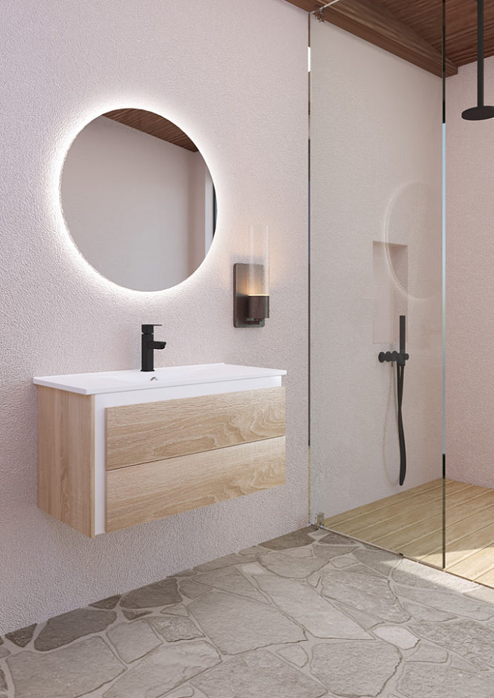 Тумба под раковину Sanvit Линк 80 светлое дерево - белый глянец klink080 - 2