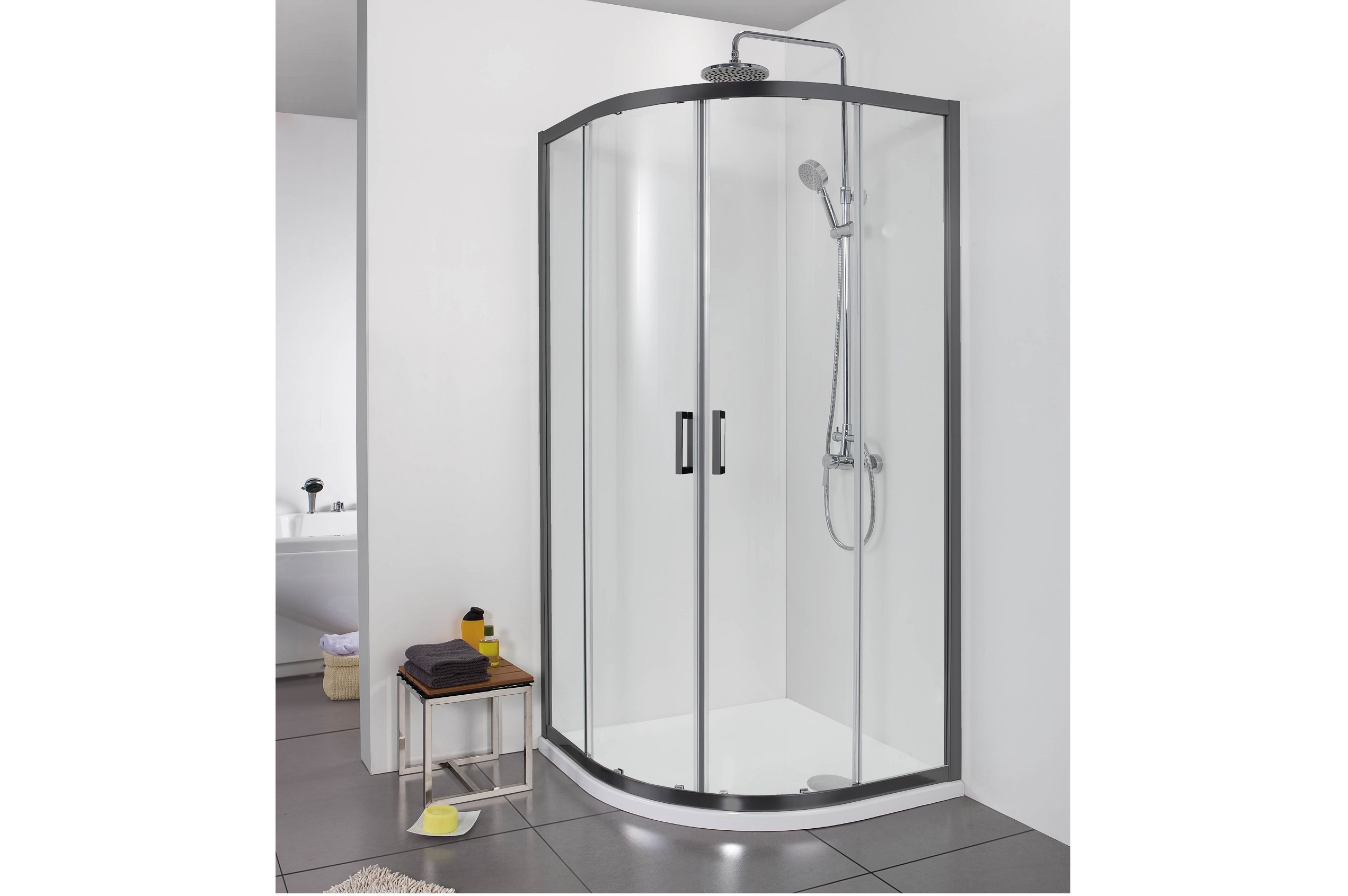 AQ ARI RO 08020BL Душевой уголок 1/4 круга, двери раздвижные 800x800x2000, профиль черный, стекло прозрачное - 2