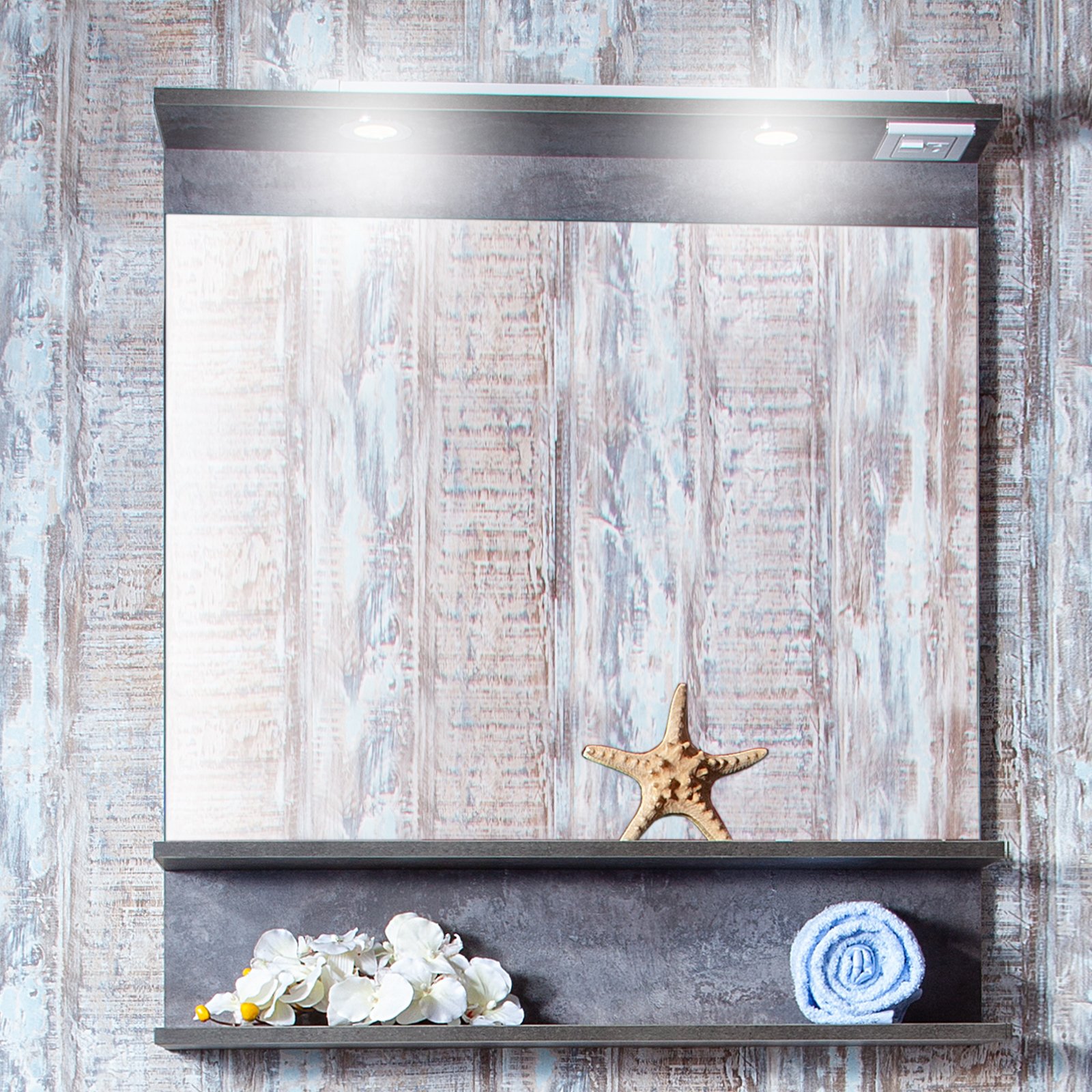 Зеркало Бриклаер Чили 80 цемент, с подсветкой 4627125415173 - 0