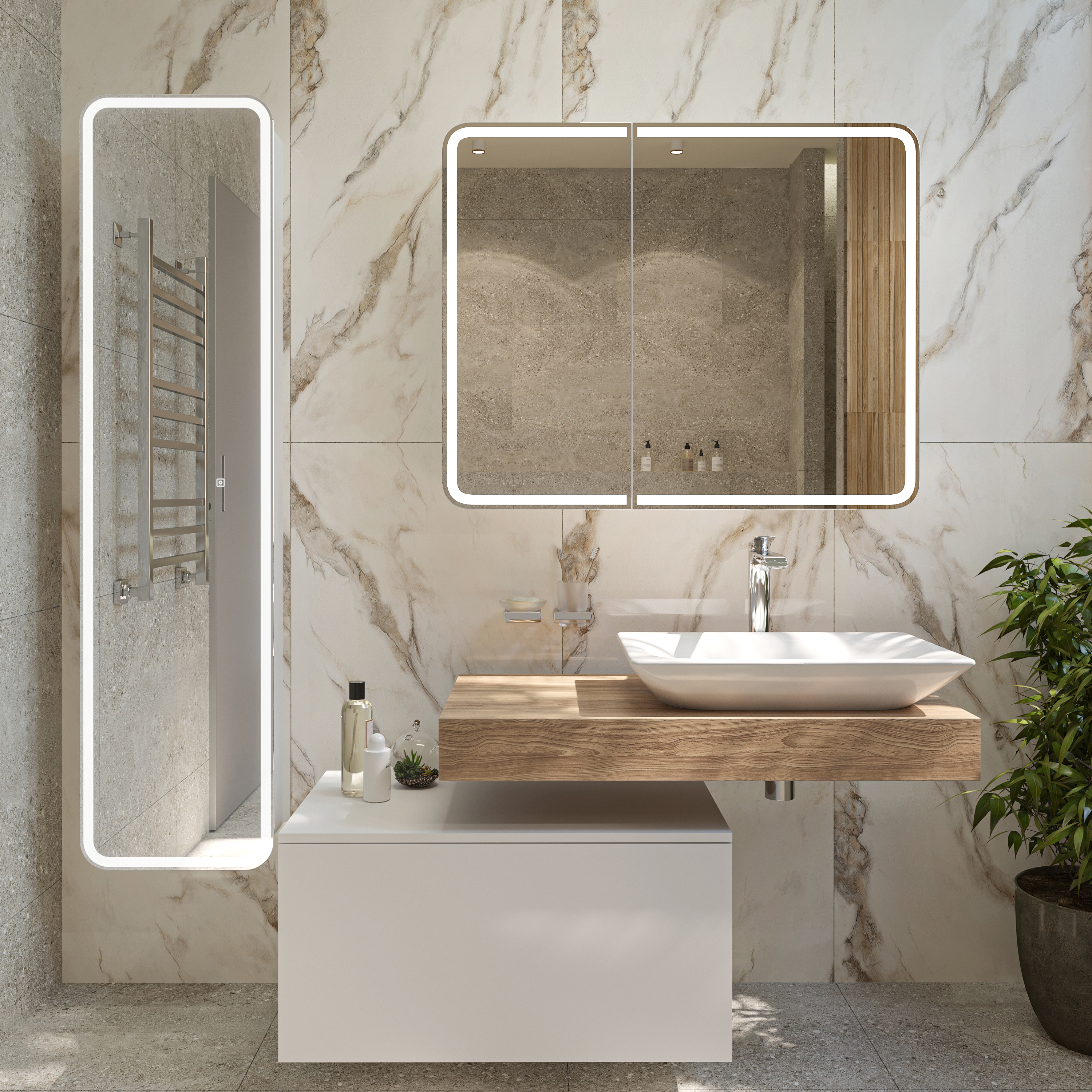 Зеркало-шкаф STWORKI Ольборг МВК080 100, с подсветкой, навесное, белое, большое, в стиле лофт, с розеткой - 1