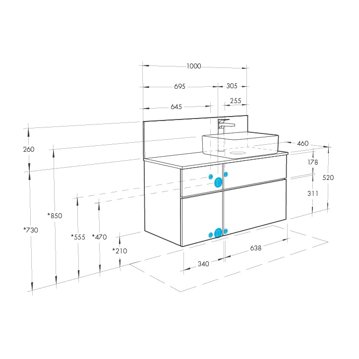 Тумба с раковиной Mila 50 и столешницей Aquaton Мишель 100 голубой-светлое дерево 1A2569K3MIDR0 - 8