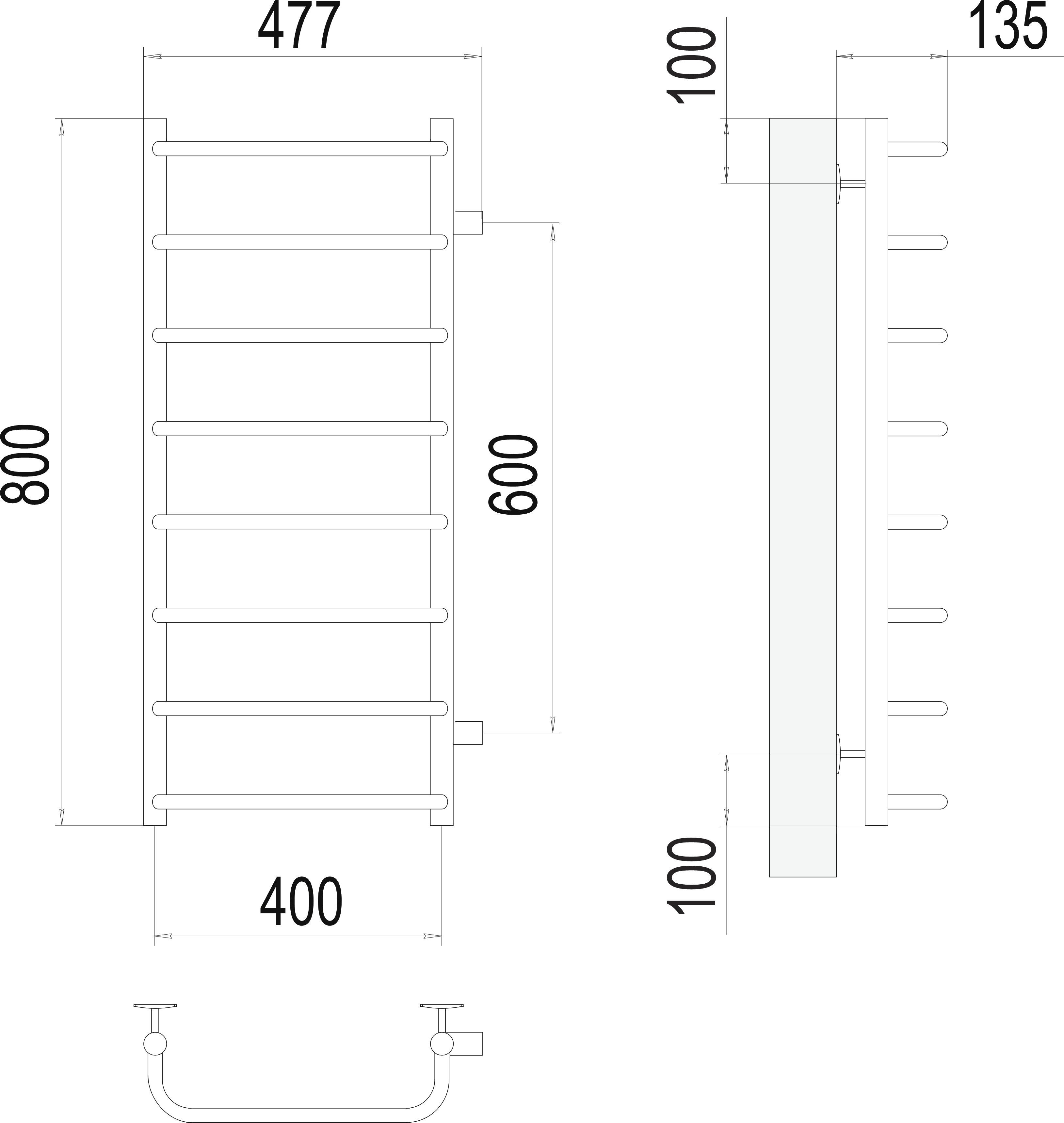 Водяной полотенцесушитель Terminus Стандарт П8 400x800 Хром боковое подключение 4670078530363 - 2