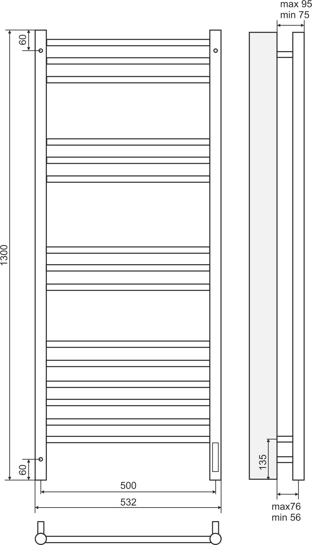 Электрический полотенцесушитель Terminus Аврора П15 500x1300 Хром 4670078527233 - 2