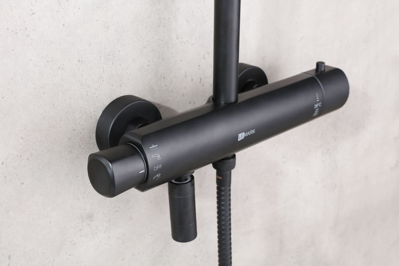 Душевая стойка Lemark Bronx c термостатом, черная LM3772BL - 4