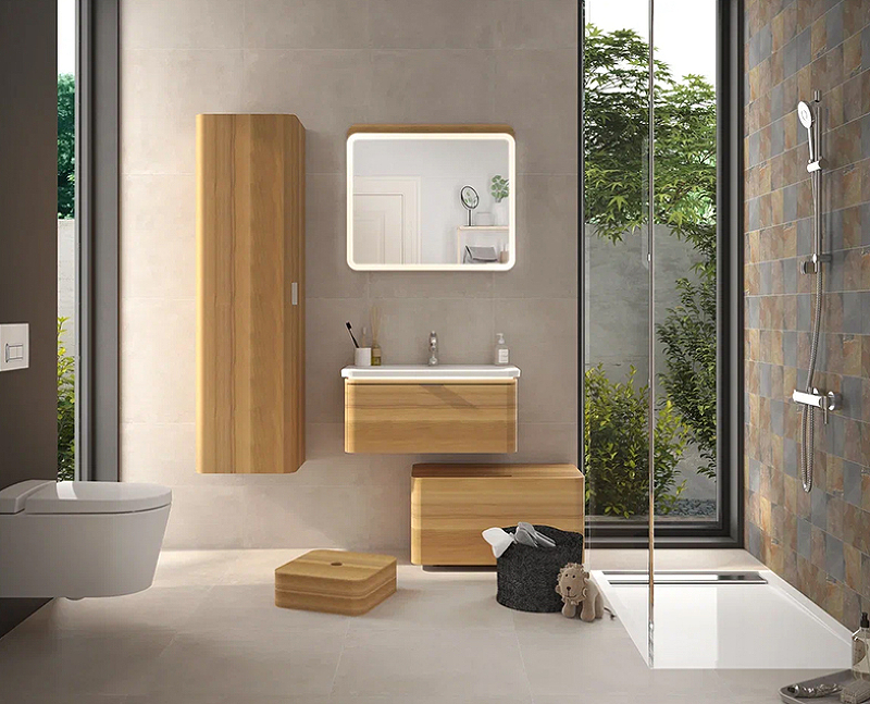 Тумба с раковиной подвесная Vitra Nest Trendy 80 с LED подсветкой темное дерево 56138 - 3