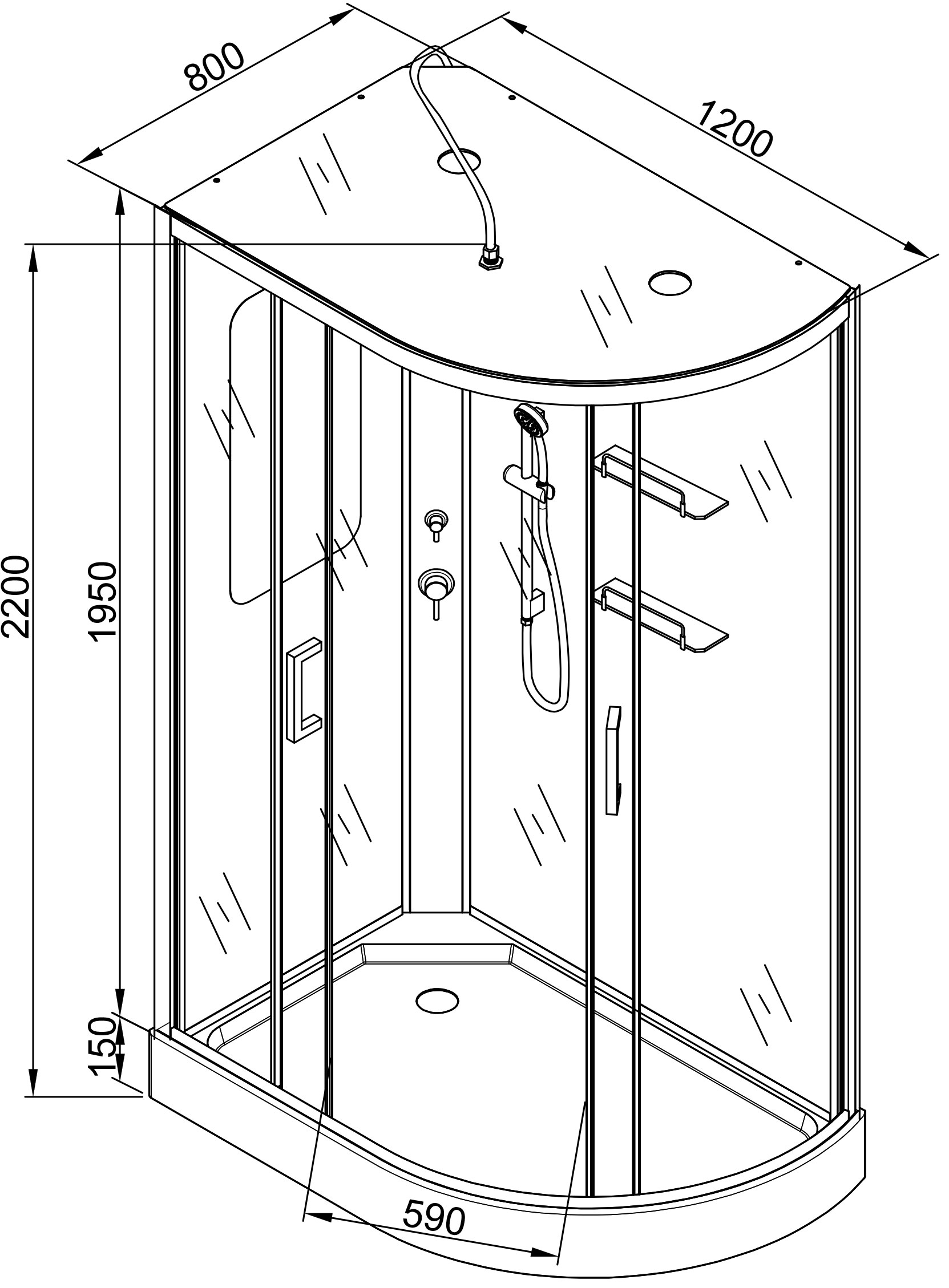 Душевая кабина Deto D 120х80  D102SLLED - 13
