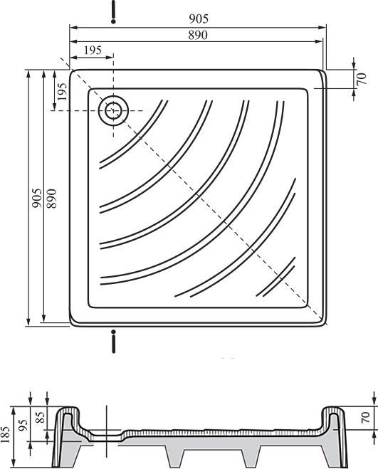 Квадратный душевой поддон Ravak Angela 90.5x90.5 см  A007701120 - 2