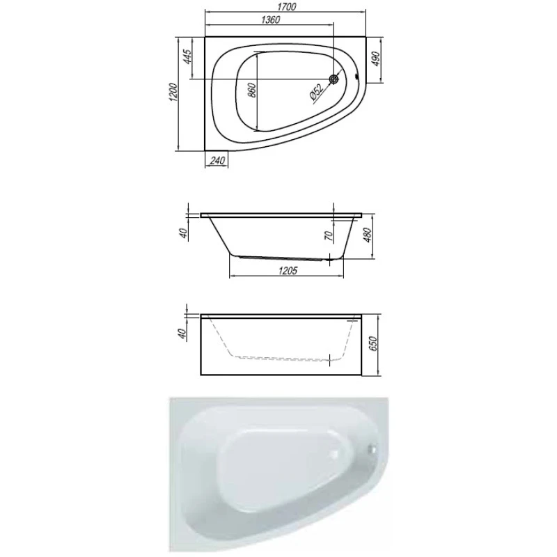 Акриловая ванна Kolpa San Chad 170х120 правая белая 5013-01 - 2