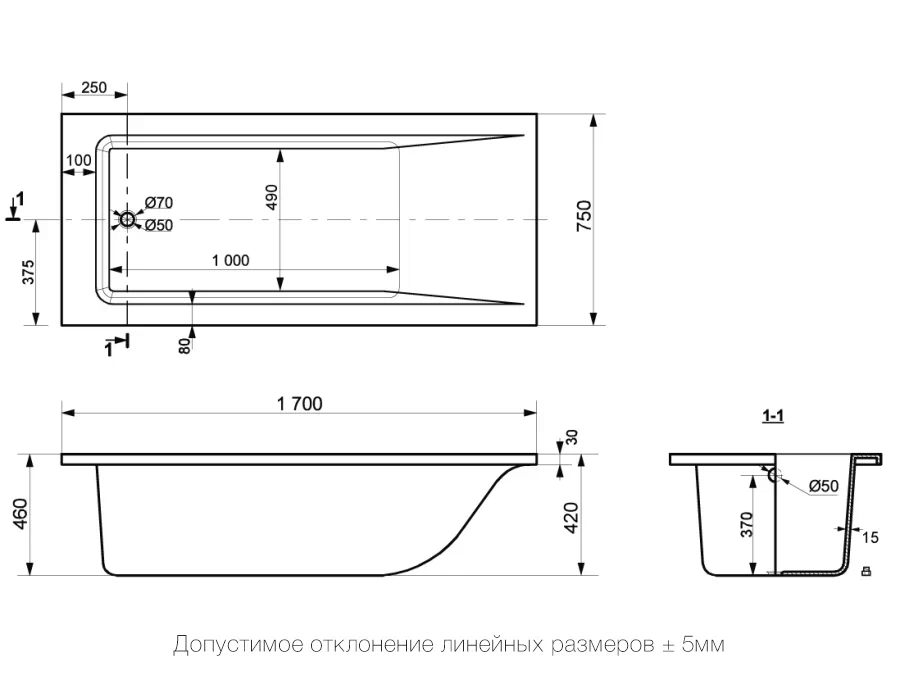 Ванна из литьевого мрамора Delice Diapason 170х75 белый DLR330006 - 5
