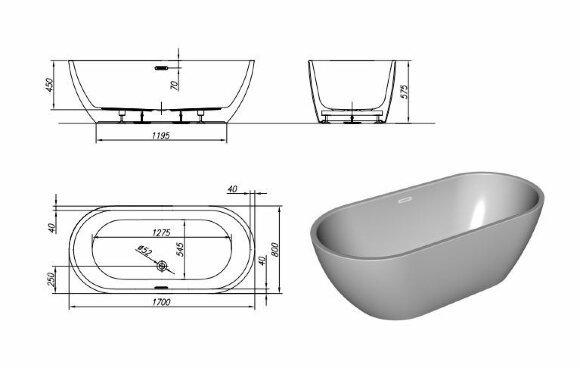 Акриловая ванна Kolpa San Dalia 170х80 черно-белая 561760 - 2