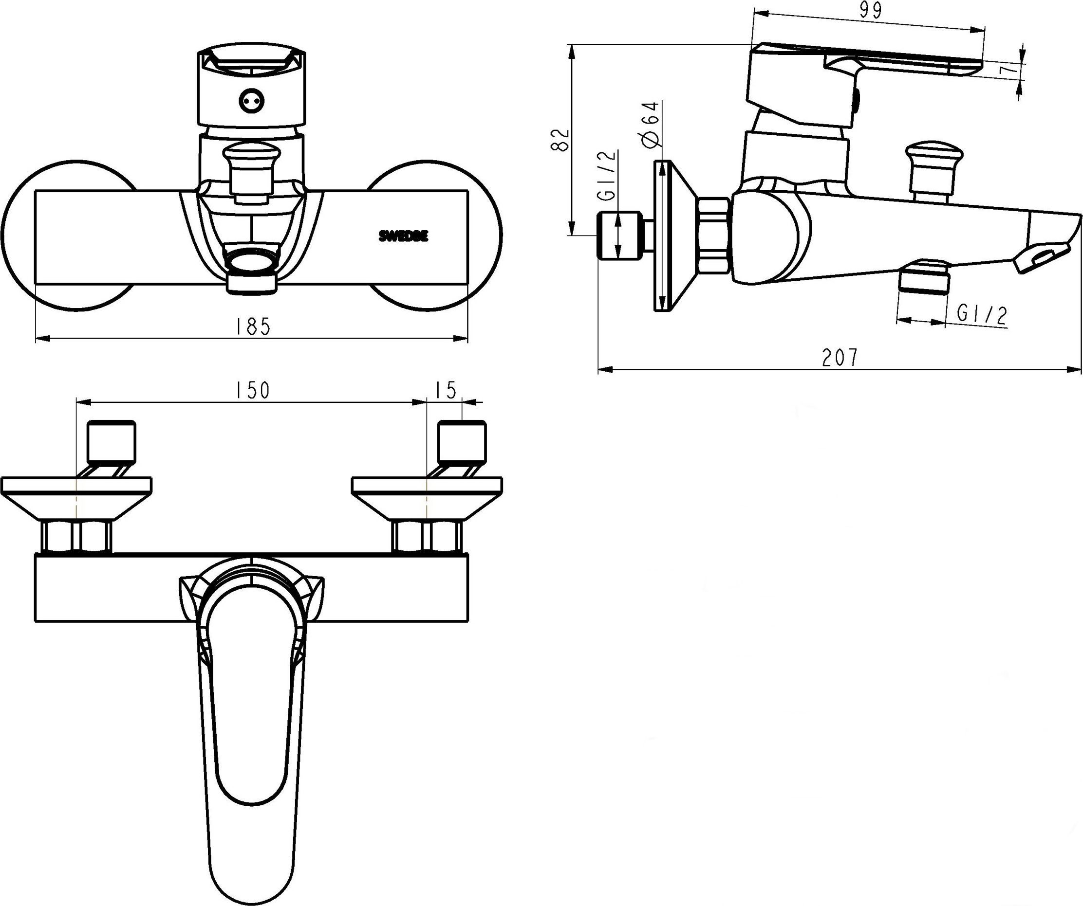 Смеситель Swedbe Mars 1730 для ванны с душем - 3