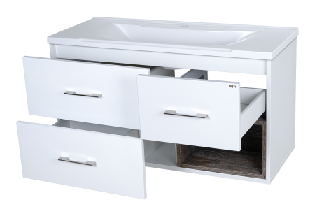 Тумба с раковиной Misty Фетта 100 белая - темное дерево УТ000011546 - 1