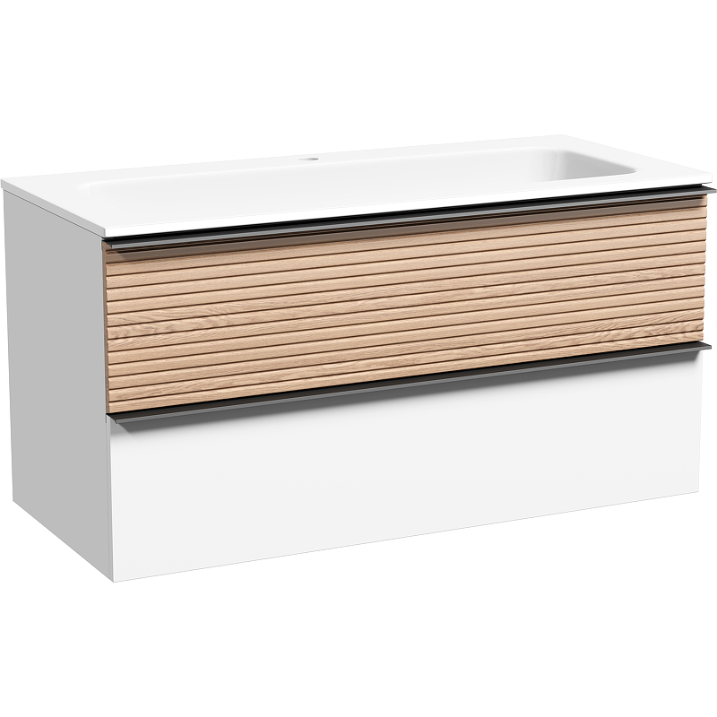 Тумба под раковину Sancos Delta 99х44 белая - светлое дерево DL100W - 0