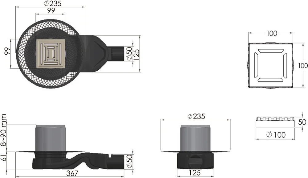 Душевой трап Berges Platz Uno 10х10 хром матовый 090169 - 1