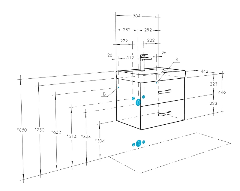 Тумба под раковину подвесная Aquaton Америна 60 белый 1A135401AM010 - 7