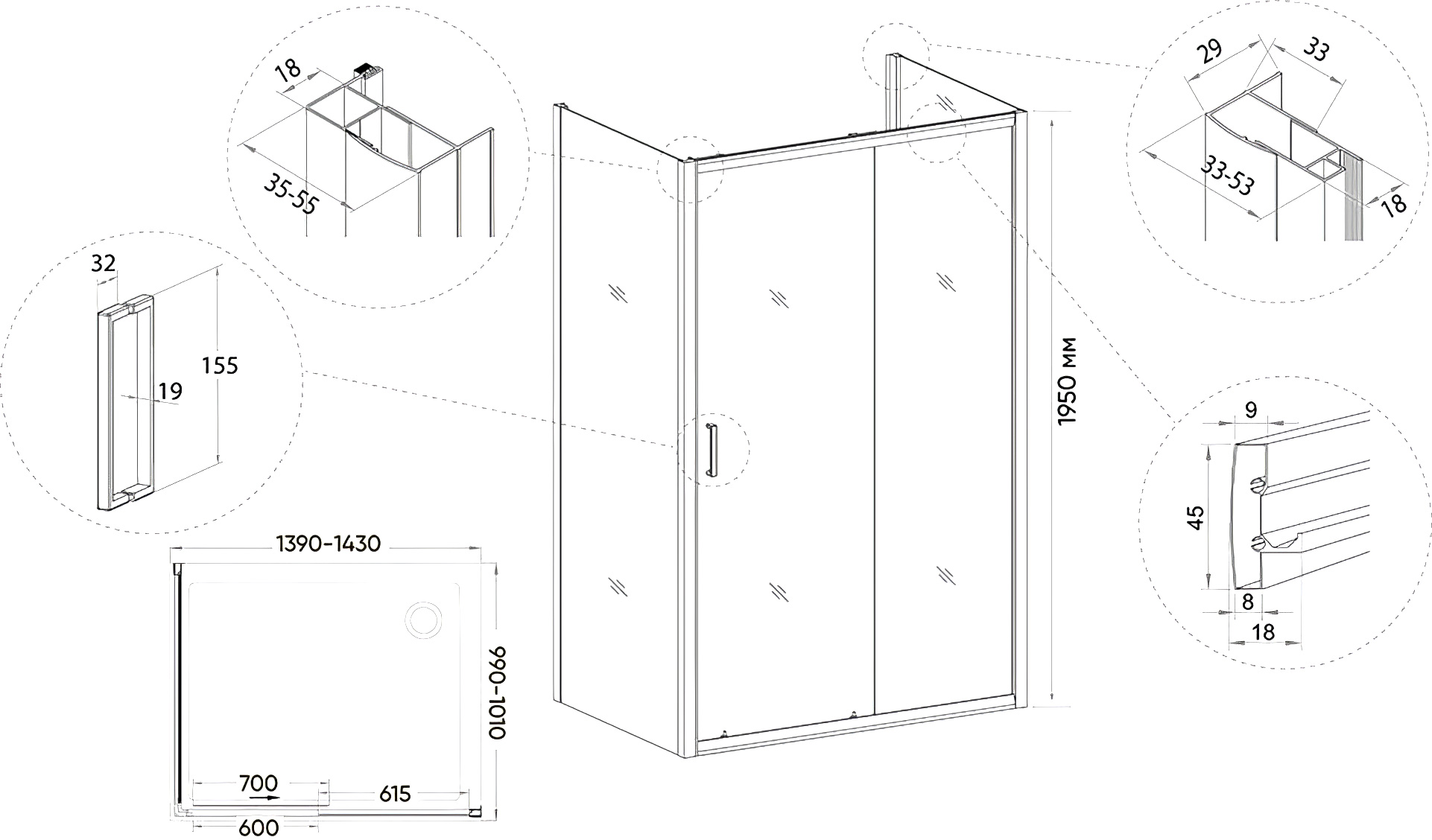 Душевой уголок Veconi Rovigo RV-046B 140x100, черный - 2